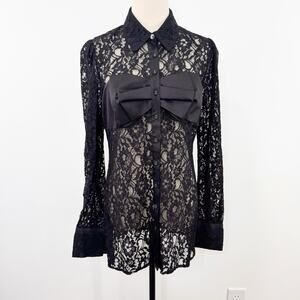 Twelve by Twelve Lace Button Front Blouse Black Satin Rockabilly PUG Size L